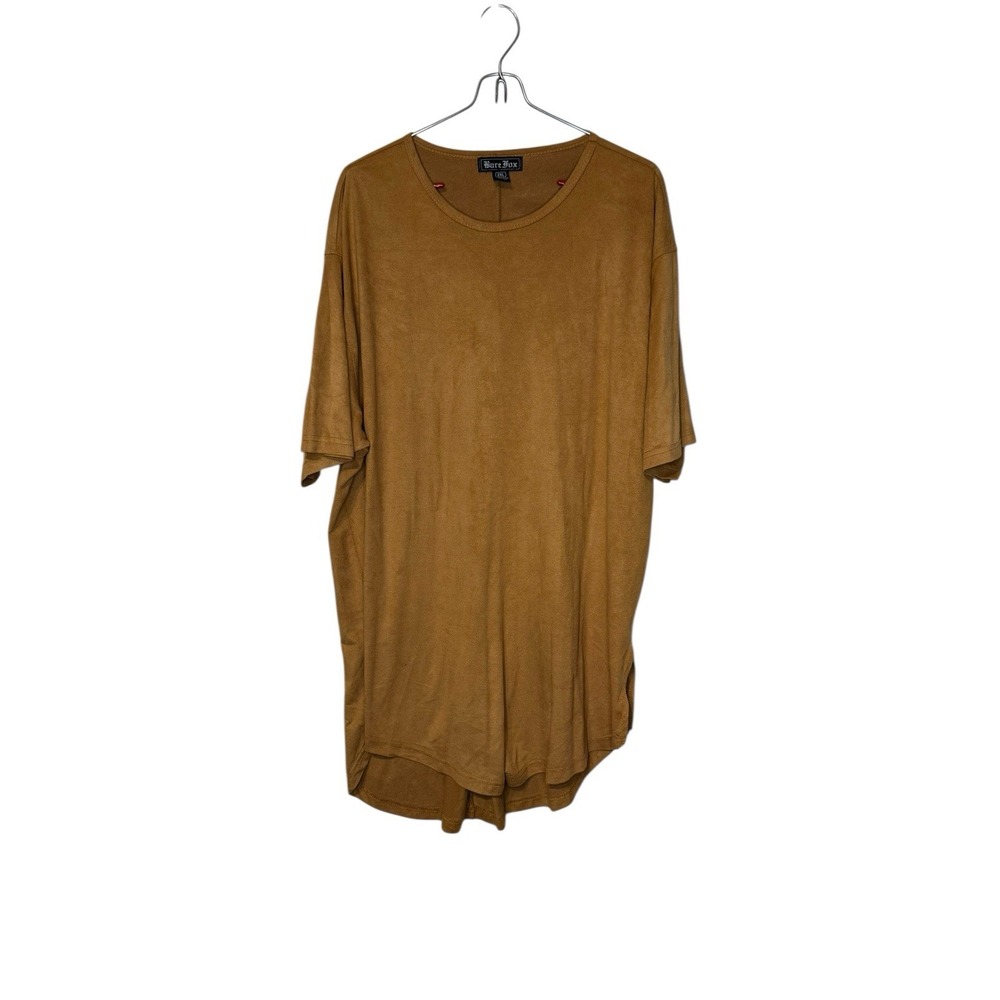 Bare Fox Men T-Shirt Velour Microfiber Crew‎ Neck Relaxed Fit Pullover Tan 2XL